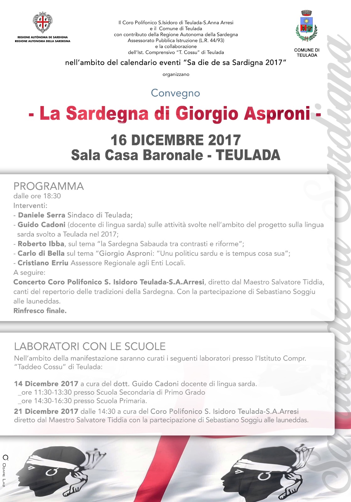 Iniziative per la celebrazione di Sa die de sa Sardigna - Teulada dicembre 2017